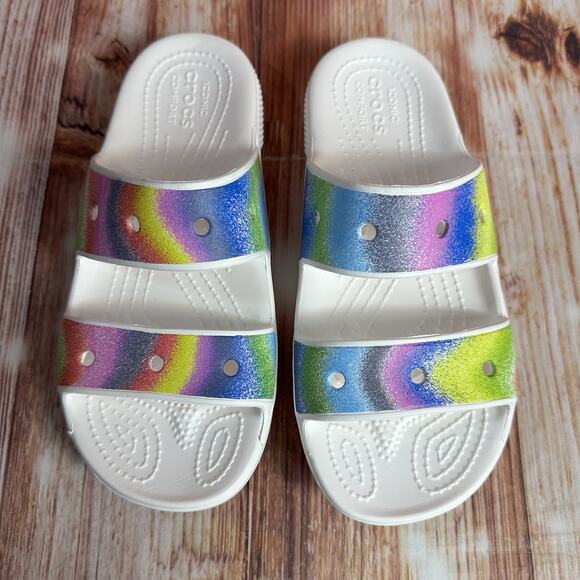 Crocs CLASSIC SPRAY DYE Womens Size 6 Double Two Strap Sandals Slides Shoes - Picture 3 of 10